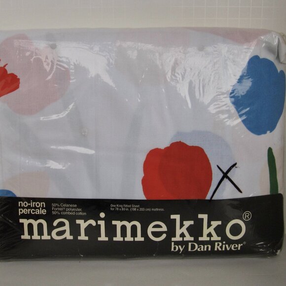 NOS Vintage 1979 Marimekko Seven Flowers King Fitted Sheet Dan River USA MADE - Picture 1 of 6